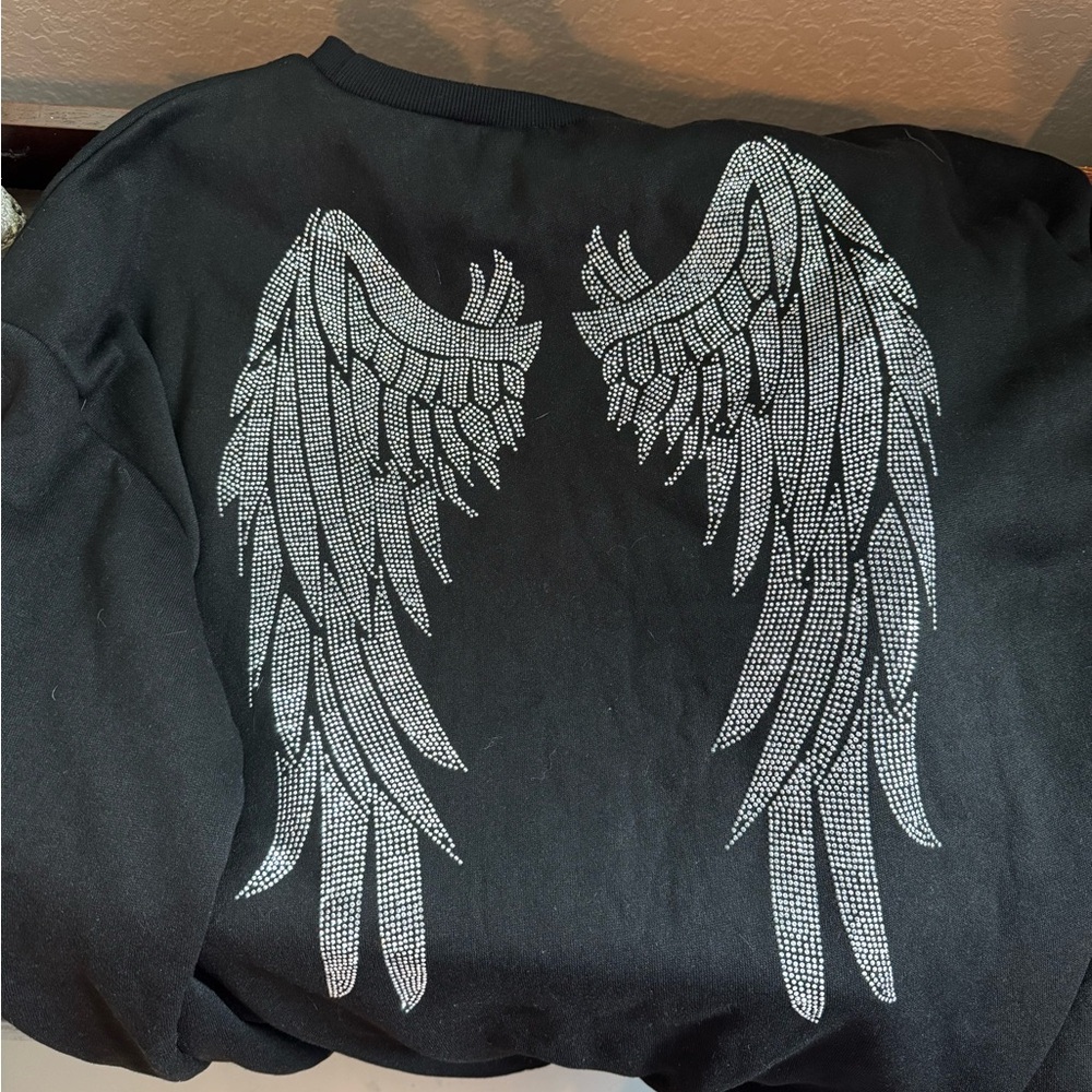Black SHEIN Sweatshirt with Silver Wing Design